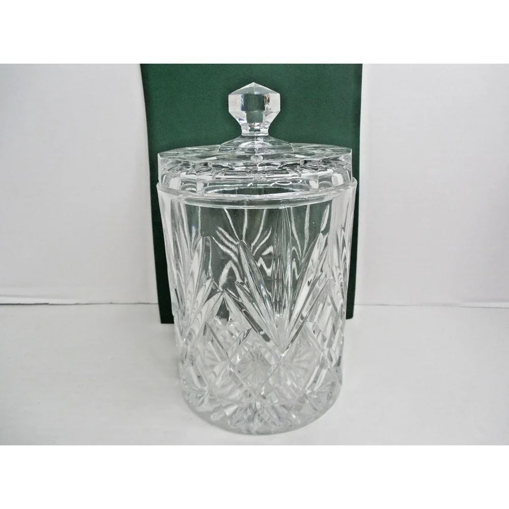 Heavy Cut Lead Crystal Ice Bucket with Lid. / Fan  Diamond Pattern 9 in tall